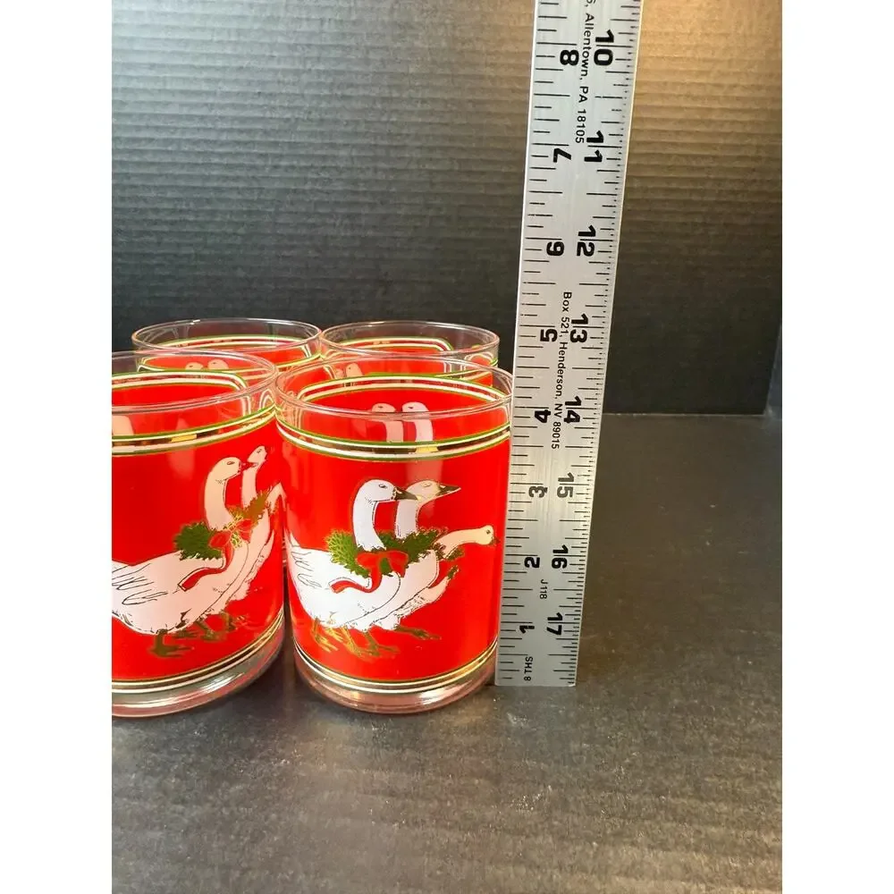 Culver Holly Goose Glasses Holiday Old Fashion Christmas Eggnog (4/14oz) w/Box